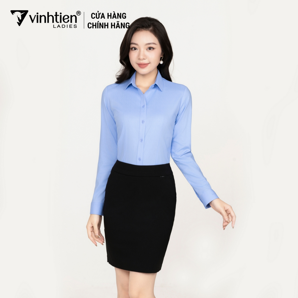 Áo Sơ Mi Nữ Dài Tay Vải Kẻ Bamboo Slimfit 389 Vĩnh Tiến - KM-A031