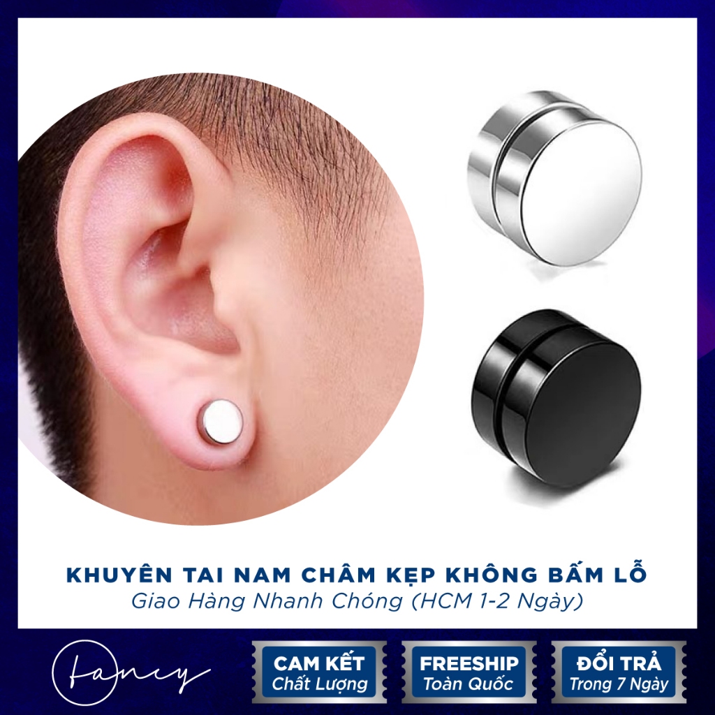Khuyên tai nam châm Fancy cá tính không cần bấm lỗ, khuyên kẹp nam nữ chất liệu titan không gỉ