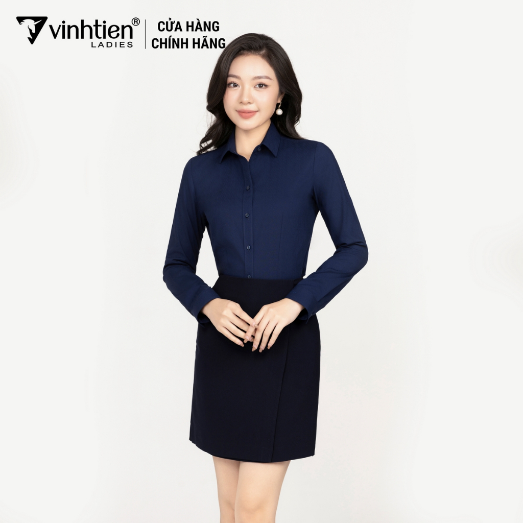 Áo Sơ Mi Nữ Dài Tay Vải Kẻ Bamboo Slimfit 389 Vĩnh Tiến - KM-A033