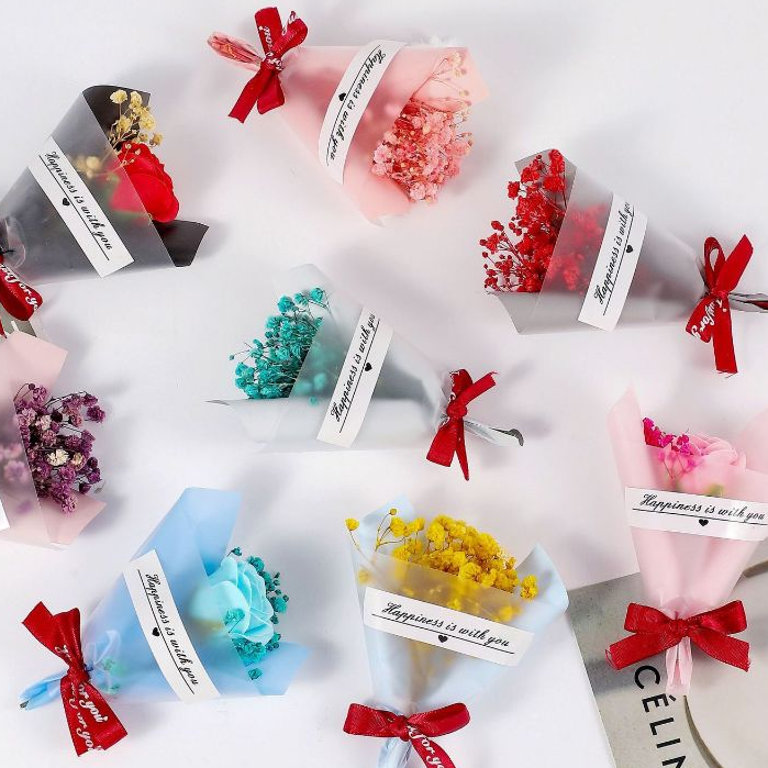 Bó hoa khô mini handmade trang trí hộp quà tặng thiệp decor, quà lưu niệm - Bó hoa khô mini Happiness is with you