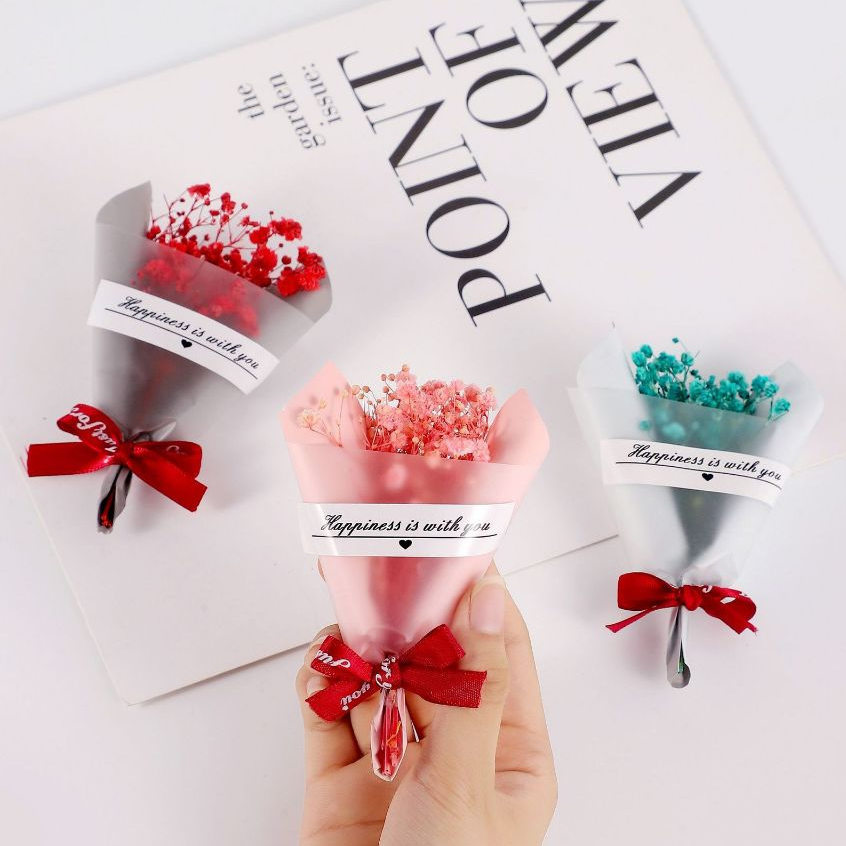 Bó hoa khô mini handmade trang trí hộp quà tặng thiệp decor, quà lưu niệm - Bó hoa khô mini Happiness is with you