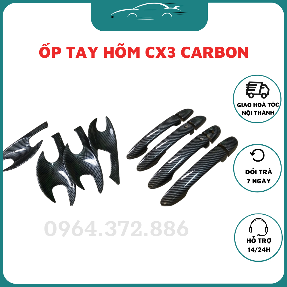 Ốp tay nắm, hõm cửa CARBON xe Mazda CX3, CX-3 vân cacbon cao cấp