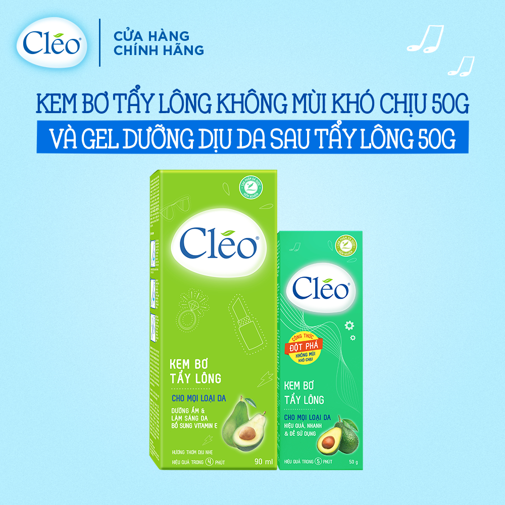 Bộ đôi kem tẩy lông Cléo cho vùng kín, viền bikini 50g và Lotion tẩy lông Cleo dạng sữa 90ml cho tay, chân & body