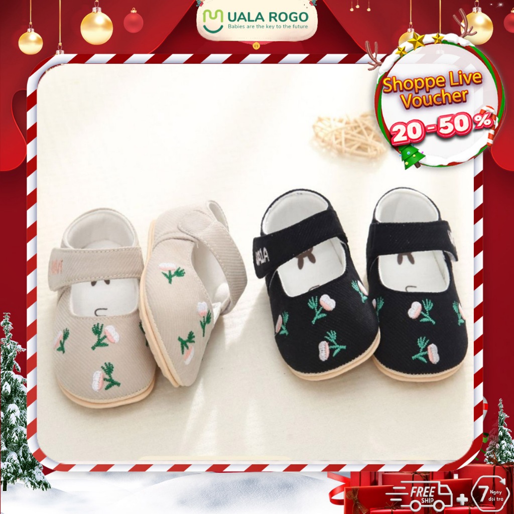 Giày tập đi cho bé Ualarogo hình động vật dễ thương đế cao su chống trượt an toàn quai dán điều chỉnh rộng chật 5577