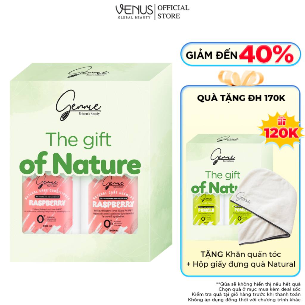 Dầu gội - xả Gennie Natural Care Raspberry cho tóc nhuộm và tóc highlight 400ml