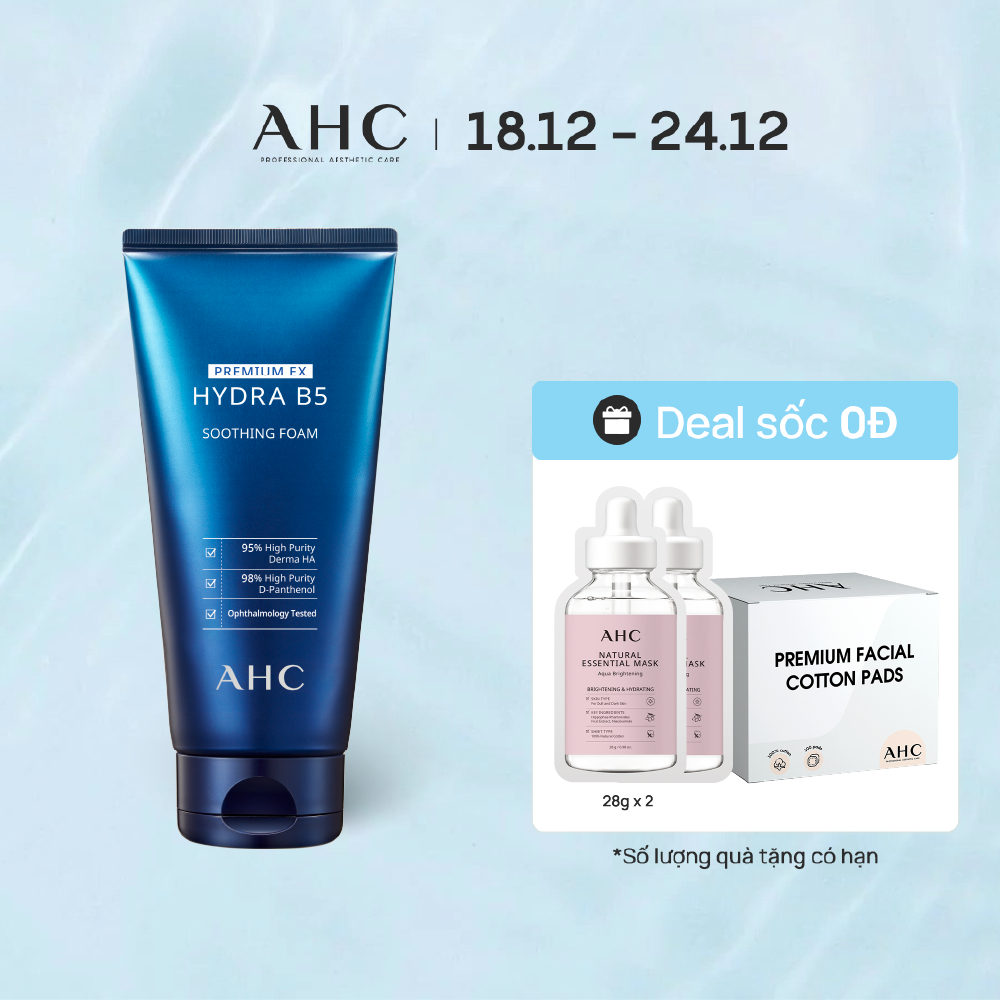Sữa Rửa Mặt Tạo Bọt Làm Sạch Dịu Nhẹ Cho Da Nhạy Cảm AHC ExHydra B5 Cleansing Foam 140ml