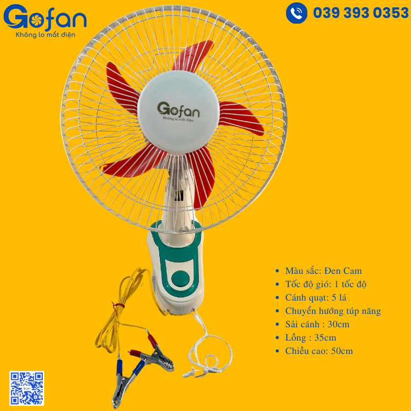 Quạ 12v-quạt treo 12V-Gofan-công suất 20W quạt năng lượng mặt trời sải cánh 30cm-5 cánh -lồng 72 nan trắng-motor 12v 545