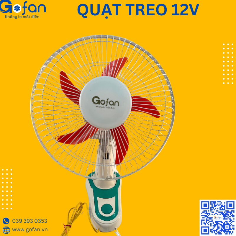 Quạ 12v-quạt treo 12V-Gofan-công suất 20W quạt năng lượng mặt trời sải cánh 30cm-5 cánh -lồng 72 nan trắng-motor 12v 545