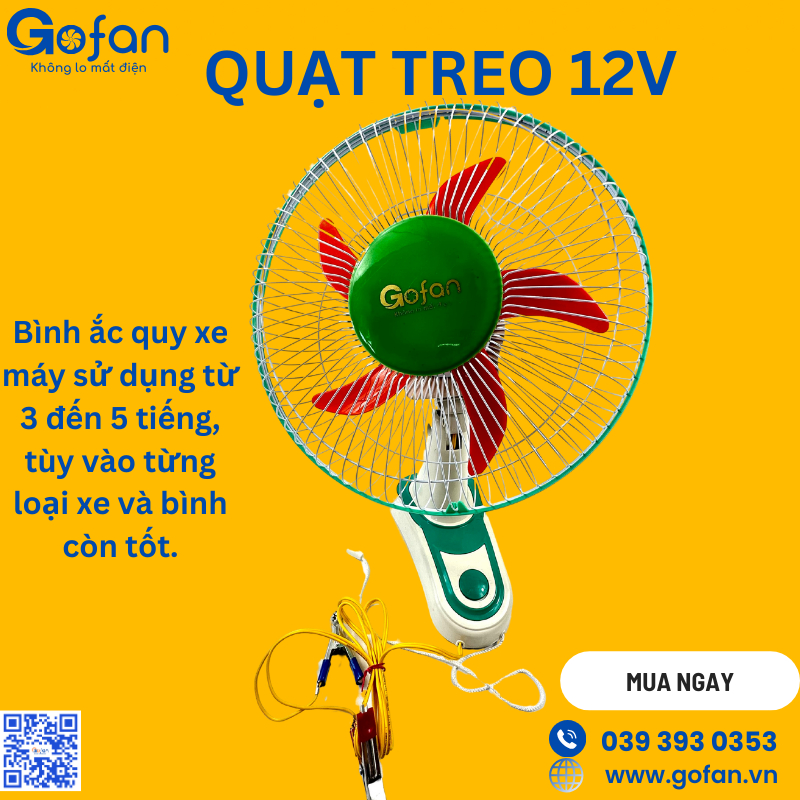 Quạ 12v-quạt treo 12V-Gofan-công suất 20W quạt năng lượng mặt trời sải cánh 30cm-5 cánh -lồng 72 nan trắng-motor 12v 545