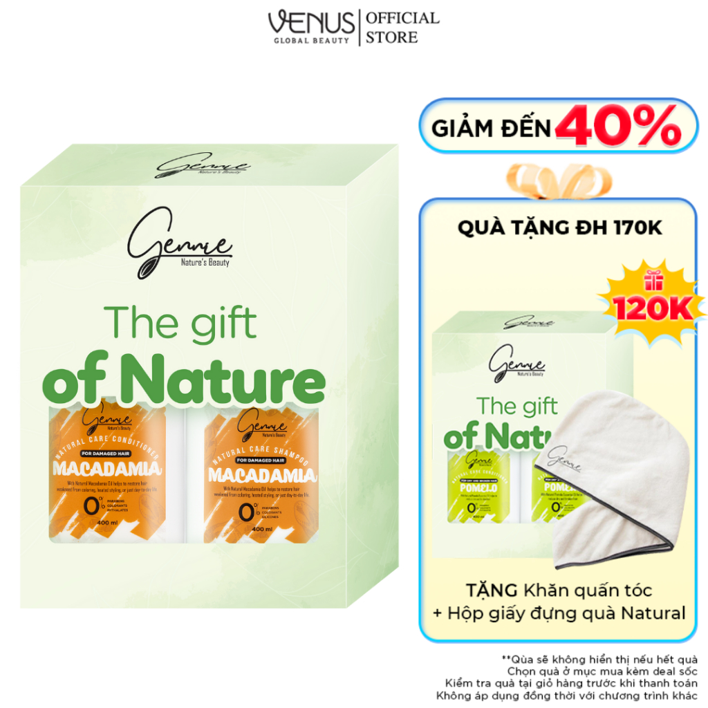 Dầu gội - xả Gennie Natural Care Macadamia cho tóc hư tổn 400ml