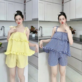 Đồ bộ mặc nhà hai dây tầng dễ thương cho nữ