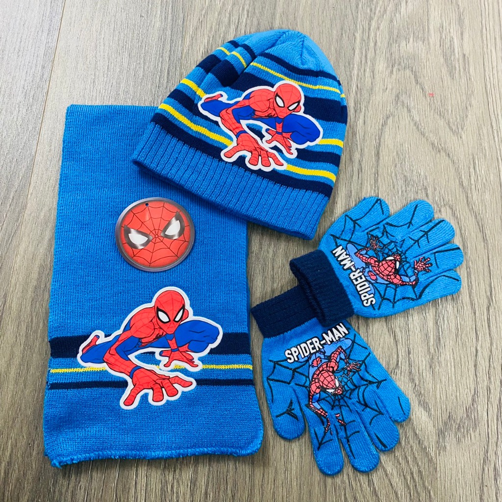 Bộ khăn mũ cho bé trai hình siêu nhân, Mũ kèm khăn và găng tay siêu tiện lợi