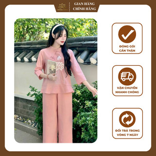 Bộ đồ lam đi lễ chùa - bộ pháp phục nữ lụa đũi thêu sen cao cấp - pp40 - pháp phục á đông