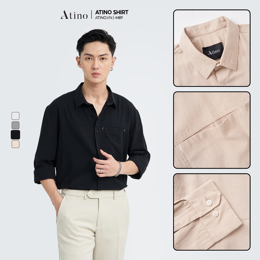 Áo Sơ Mi Dài Tay Nam Trơn ATINO Vải Cotton mềm mịn thoáng mát Form Regular SM4.4489