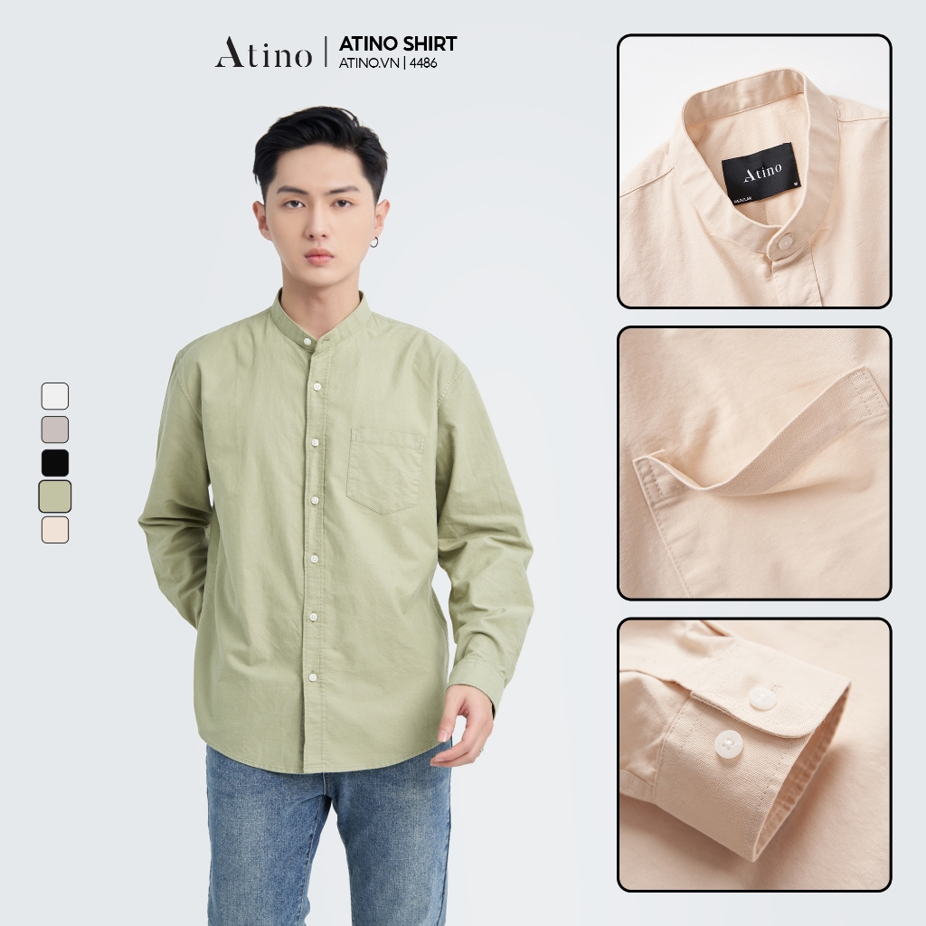 Áo Sơ Mi Dài Tay Nam Trơn ATINO Vải Cotton 100% mềm mịn thoáng mát Form Regular SM5.4486