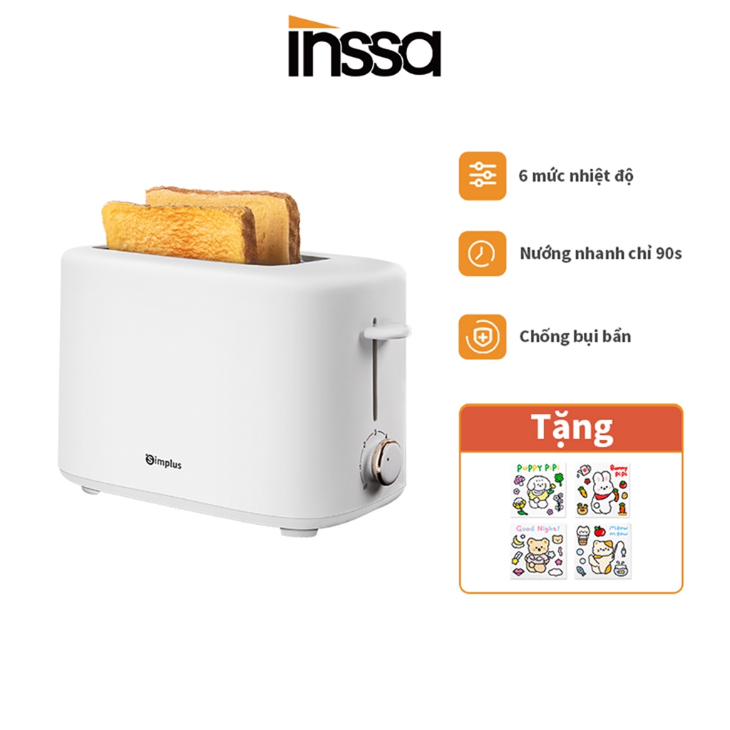 INSSA Máy nướng bánh mì 800W,Máy làm bánh kẹp Sandwich đa năng phù hợp cho gia đình, Nướng 2 lát cùng lúc tiện lợi