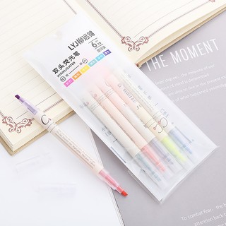 Set 6 bút Highlight Pastel hai đầu đánh dấu nhớ dòng tiện lợi dành cho học sinh sinh viên văn phòng giá rẻ ABICA BB105