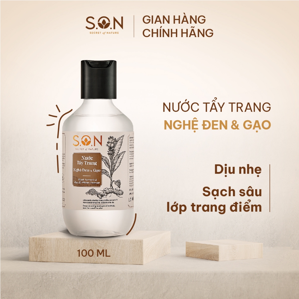 [Mã FRANCIA50 giảm 50% đơn 0] Nước tẩy trang nghệ đen & gạo S.O.N sạch sâu lớp trang điểm, dịu nhẹ 100ml