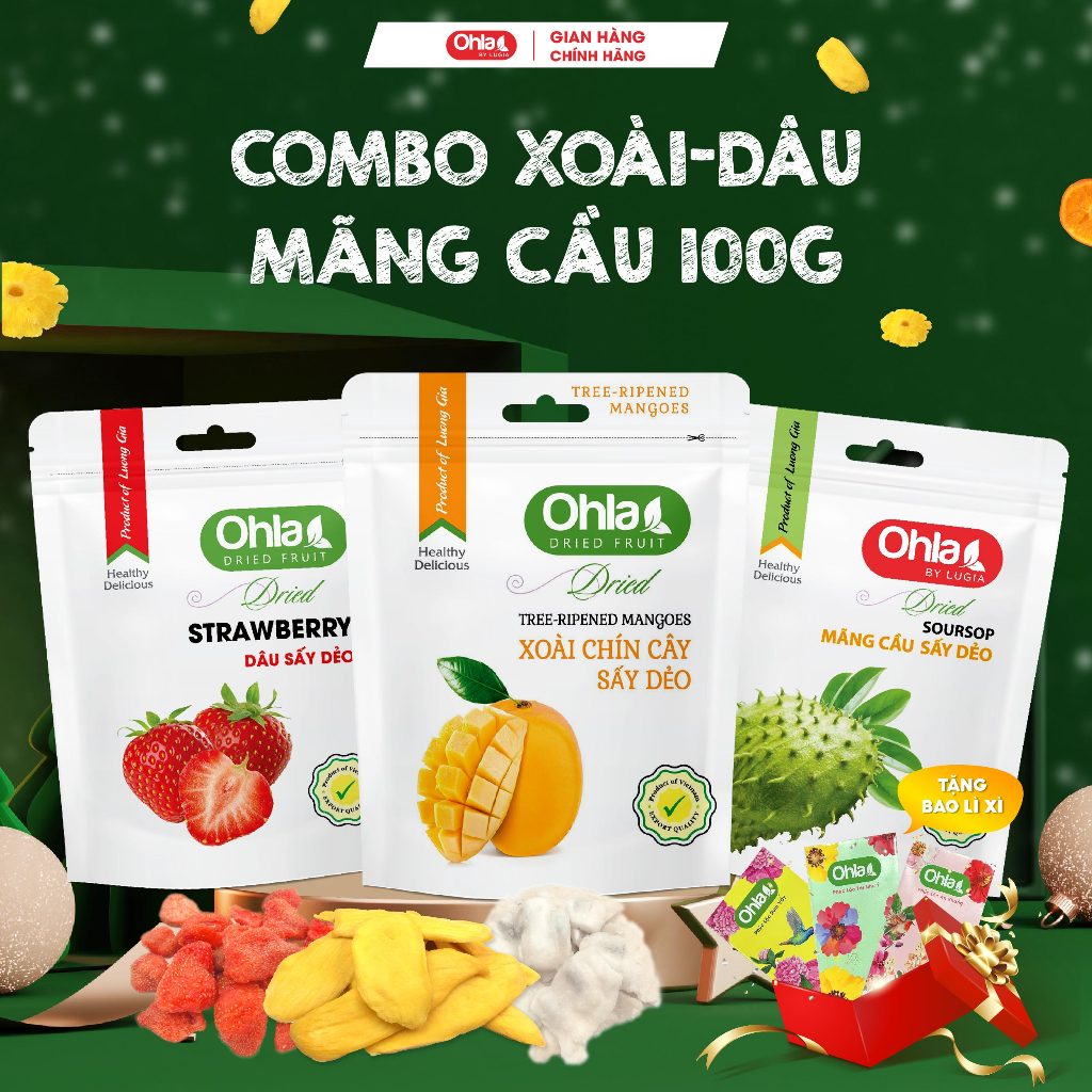 COMBO 3 Túi zip 100g Xoài chín + Dâu + Mãng cầu
