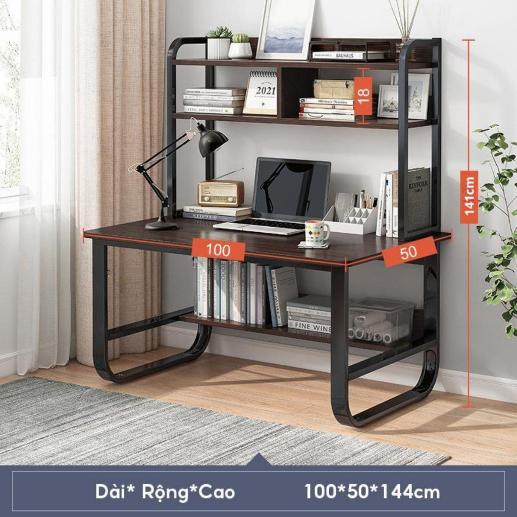 Bàn học gỗ mdf kích thước lớn mẫu mới nhất hiện nay, bàn làm việc máy tính chân uốn cong cách điệu thiết kế mới lạ
