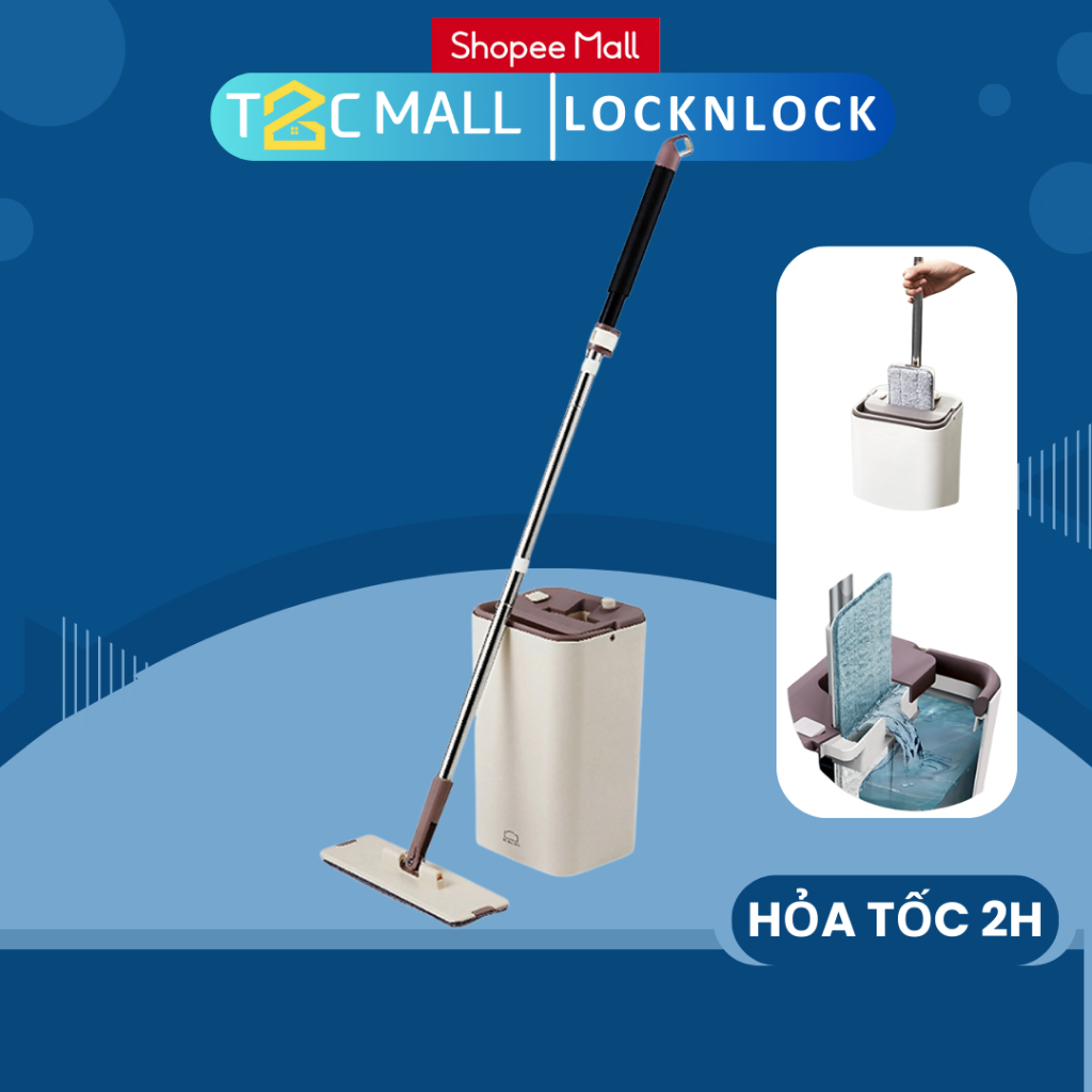 Bộ Cây Lau Nhà LocknLock xoay tay Squeeze Flat Mop ETM471 Chất Liệu Inox, Nhựa PP, ABS - T2Cmall