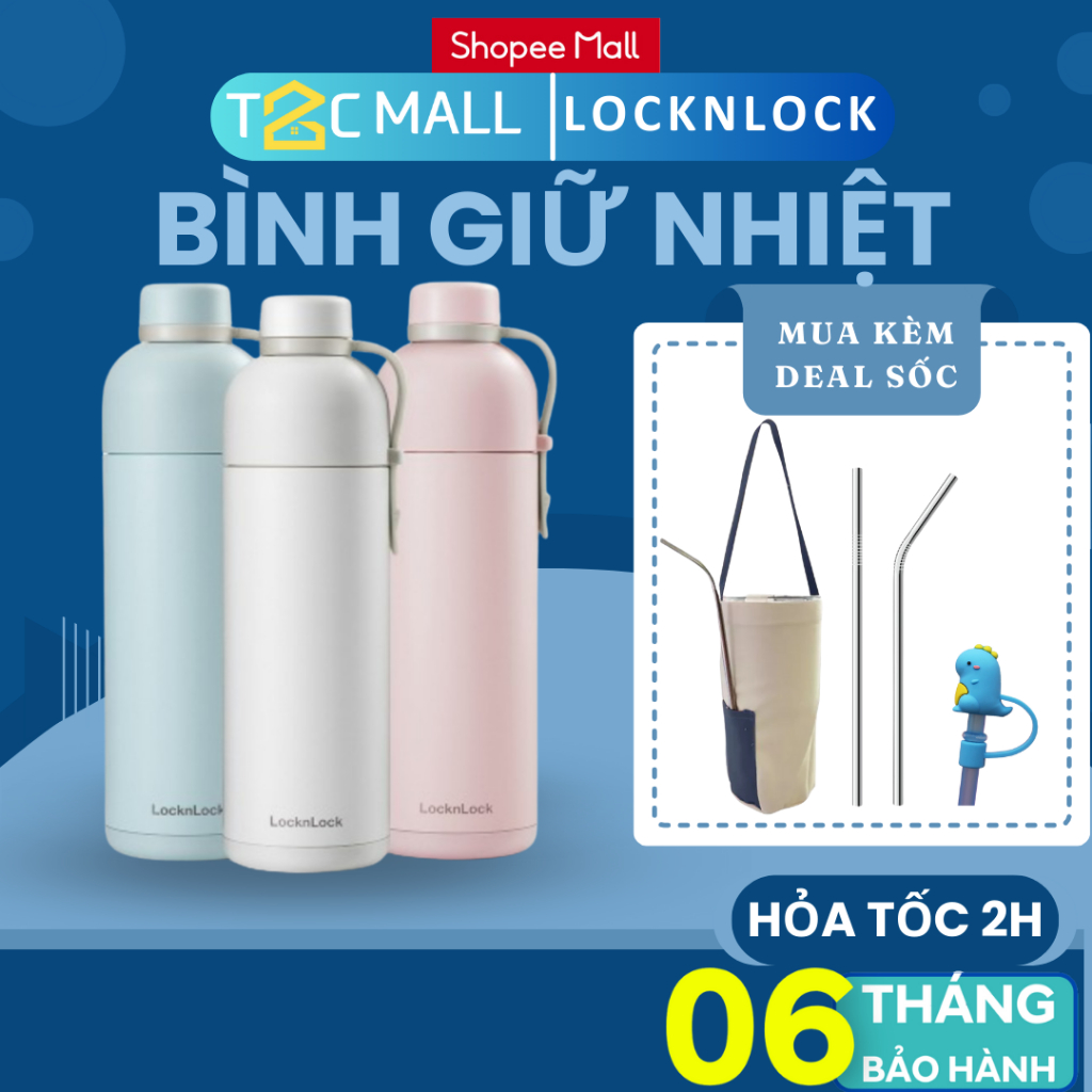 Bình giữ nhiệt LocknLock có quai xách, miệng rộng có thể cho đá Belt Bottle LHC4267 490ml - T2CMall