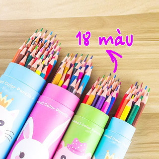 LON 18 Cây Bút Chì Màu / Viết Chì Màu / Ống Chì Màu LOẠI DÀI 18 MÀU Dạng Lon Có Nắp Đậy Kèm Chuốt, Màu Tươi Nét Đậm