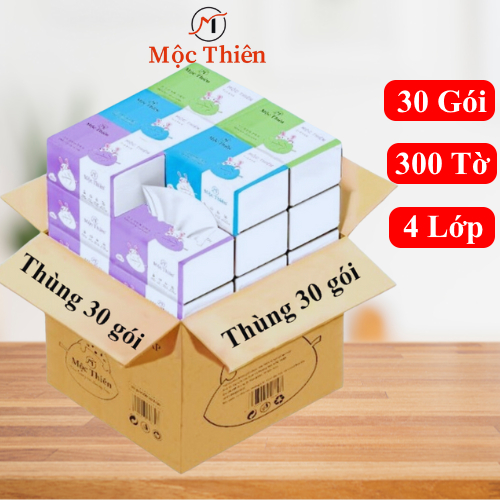 Thùng 60 gói giấy ăn gấu trúc, khăn giấy rút khô đa năng Mộc Thiên 4 lớp mềm mịn an toàn tiện lợi