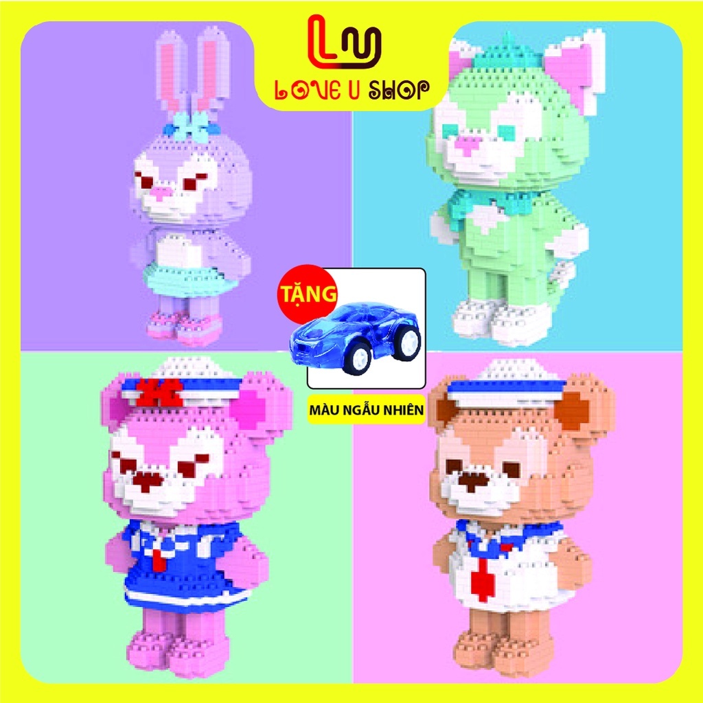 Mô hình lắp ráp 3D mini Siêu nhân Marvel, hoạt hình Disney, Gấu Stella, cậu bé bóng chày, kiem.