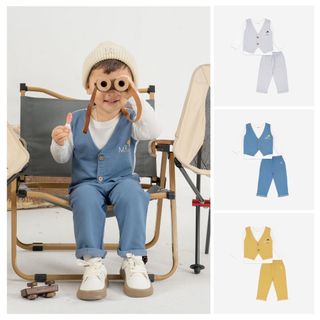 Bộ quần áo giả gile cổ tròn Terry BU Baby