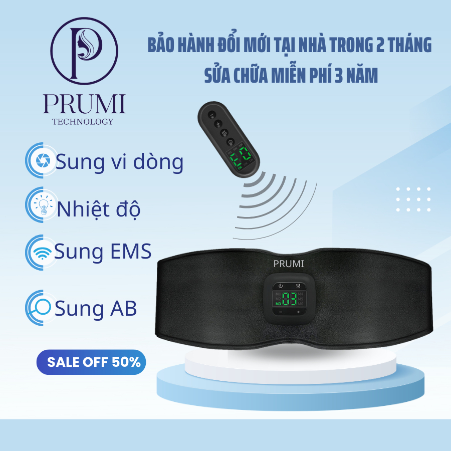 Máy mát Xa Đánh Tan Mỡ Bụng PRUMI- Đai Massage giảm mỡ bụng Cao cấp PRUMI - Giúp thon gọn cơ thể - Giảm mỡ tăng cơ