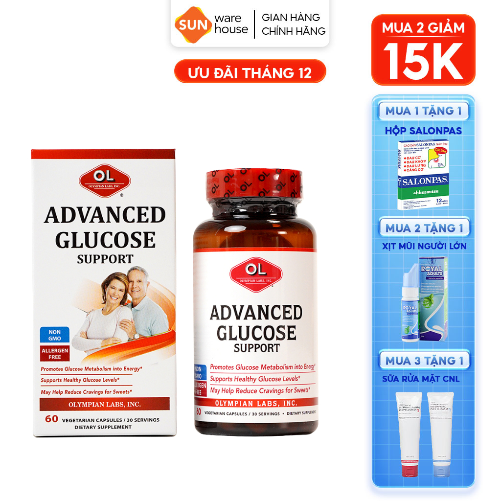 Viên Uống Hỗ Trợ Ổn Định Đường Huyết Olympian labs Advanced Glucose Support 60 Viên