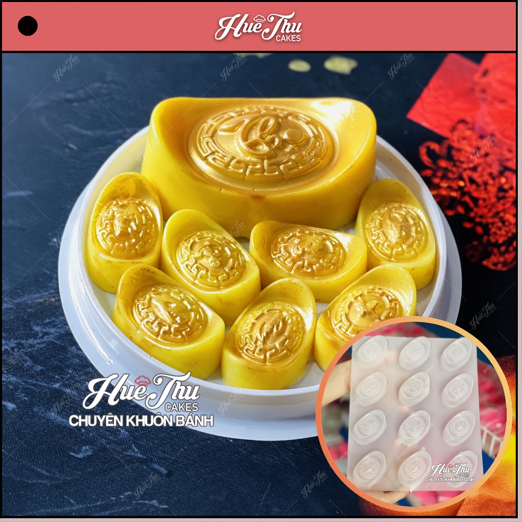 Khuôn Thỏi Vàng có chữ (vỉ 12 thỏi) dùng làm bánh rau câu / ấn xôi
