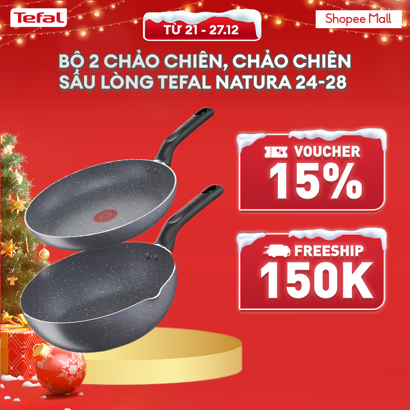 Combo Chảo vân đá Tefal Natura Chảo chiên 24cm & Chảo chiên sâu lòng 28cm