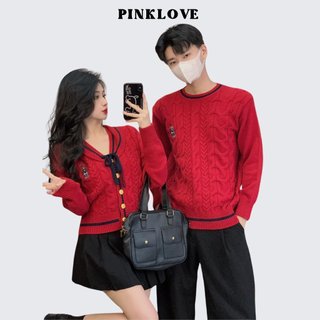 Đồ đôi áo len kiểu nam nữ hàn quốc mùa đông couple PINKLOVE màu đỏ dày đẹp thời trang cho cặp đôi P159