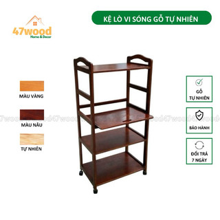 Kệ để lò vi sóng gỗ cao su 4 tầng 47wood cực chắc chắn và bền, có bánh xe di động