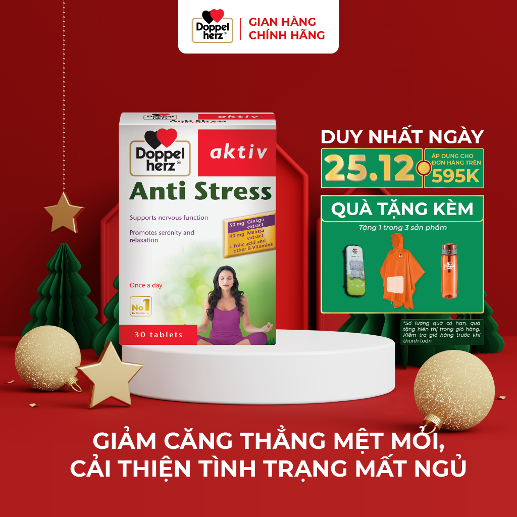 [TPCN Nhập Khẩu] Viên uống hỗ trợ ngủ ngon, giảm căng thẳng, mệt mỏi Doppelherz Aktiv Anti Stress (Hộp 30 viên)