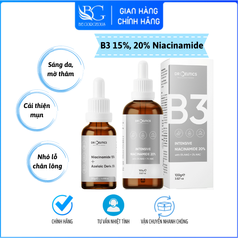 Serum B3 15% 20% Niacinamide DrCeutics Giảm Thâm Sáng Da Kiềm Dầu se khít lỗ chân lông