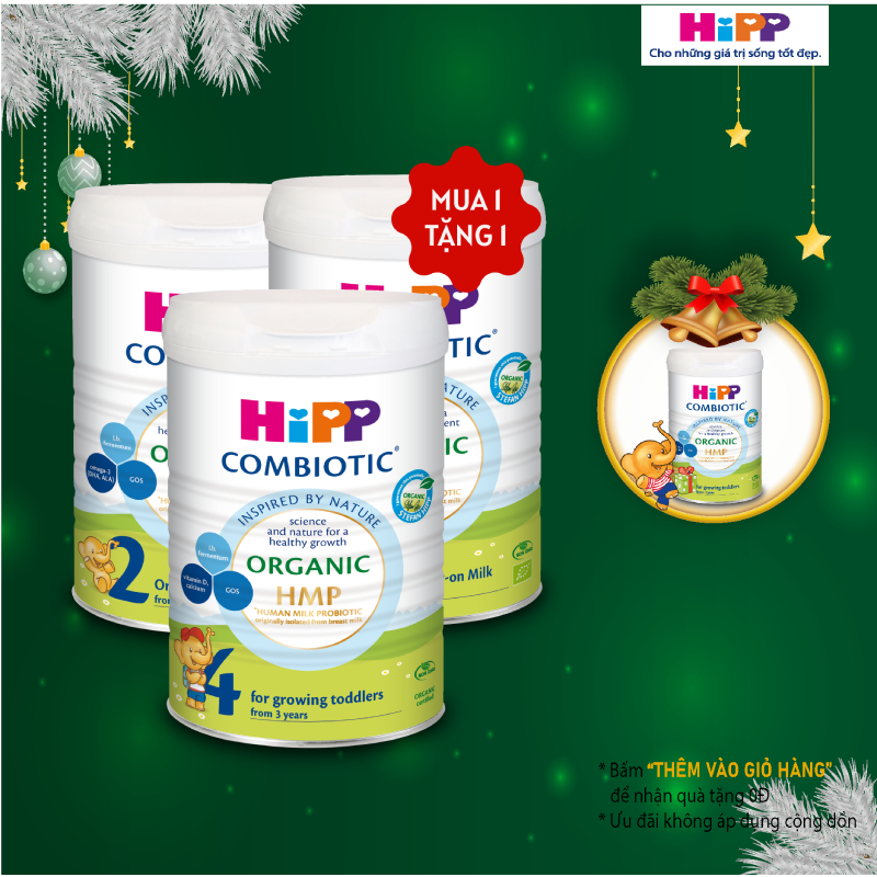 [MUA 1 TẶNG 1_HSD T3.24] Sữa bột công thức HiPP Organic Combiotic 800G hỗ trợ tiêu hóa, phát triển toàn diện