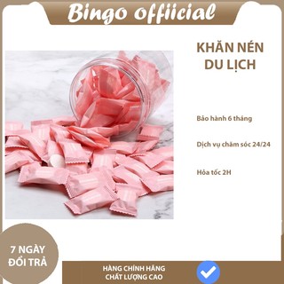 Khăn giấy nén du lịch dạng viên kẹo nhỏ gọn dễ dàng mang theo bên mình sử dụng đơn giản tiện lợi khăn giấy nén Bingo
