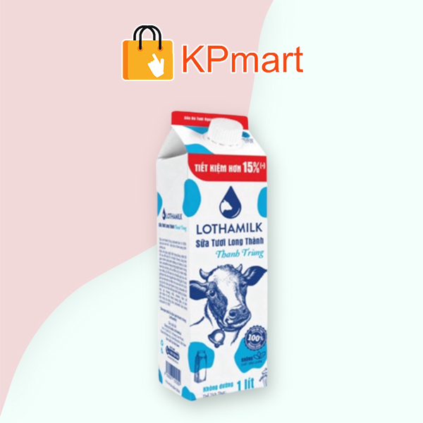 Sữa tươi thanh trùng Long Thành Lothamilk không đường 1L