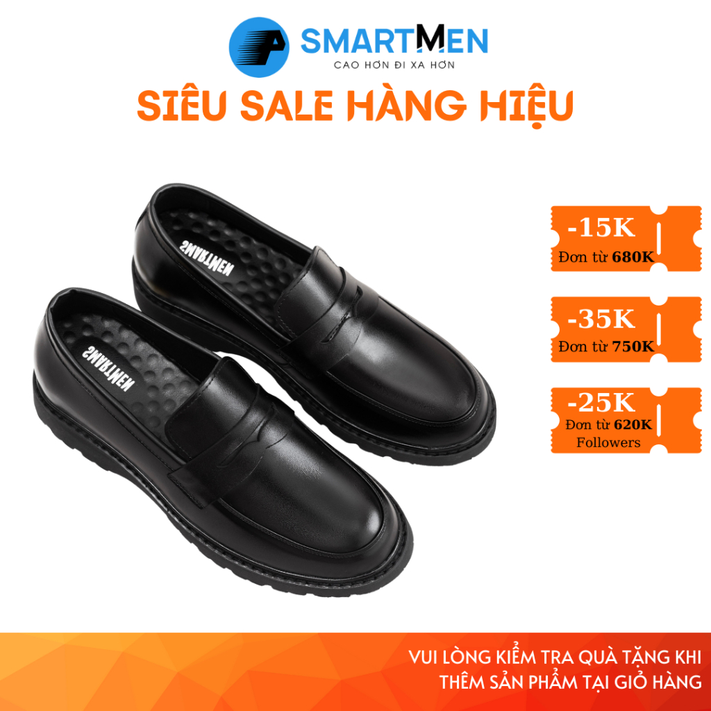 Giày lười Tăng chiều cao Da bò Cao cấp SMARTMEN LUX-K02 Đen