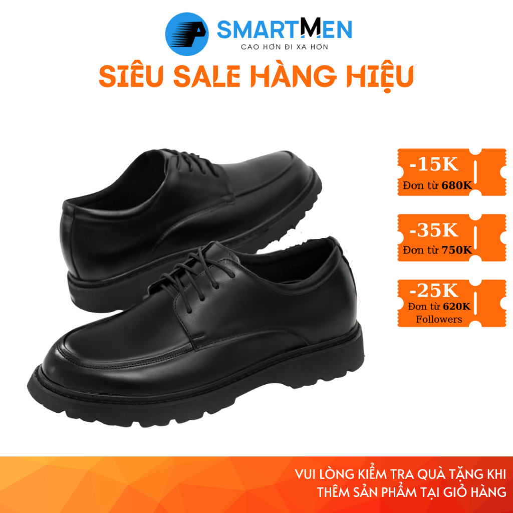 Giày tây Tăng chiều cao Da bò Cao cấp SMARTMEN LUX-D01 Đen