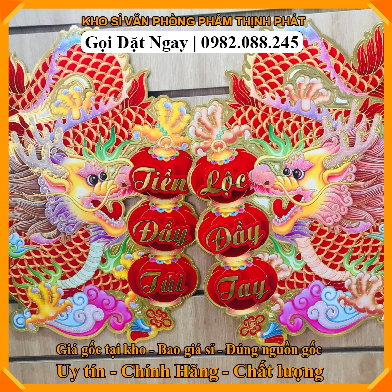 Hình Dán Đôi Rồng Tết 2024 Size30, 40, 50cm - Bộ Hình 2 Rồng 3D Trang Trí Tết Chữ Việt Giáp Thìn 2024,