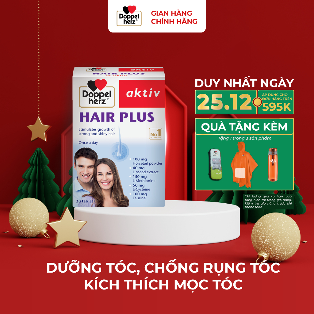 [TPCN Nhập Khẩu] Viên uống Chống Rụng Tóc và Kích Thích Mọc Tóc Doppelherz Aktiv Hair Plus (Hộp 30 viên)