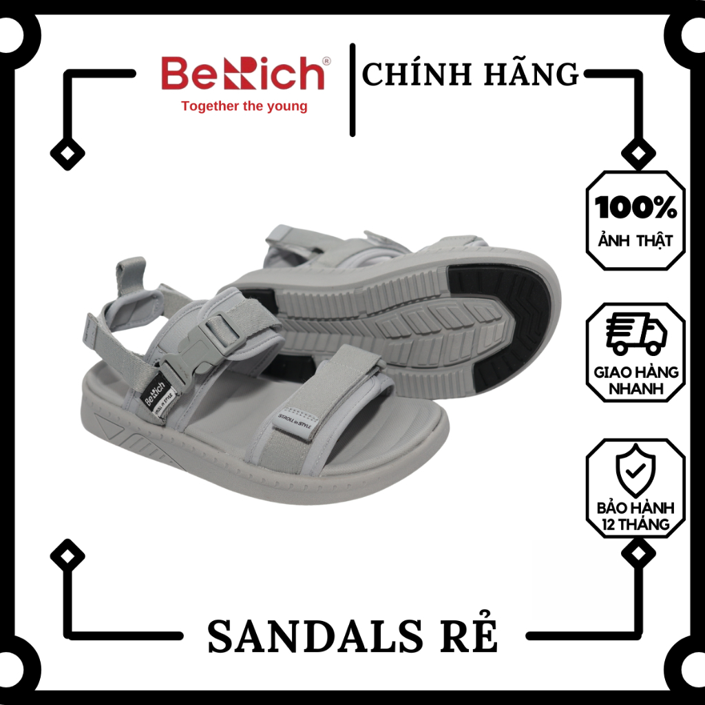 Giày Dép Sandal Nam Nữ 2 Quai Thể Thao Chính Hãng BERICH -  Xám Bạc ANK11