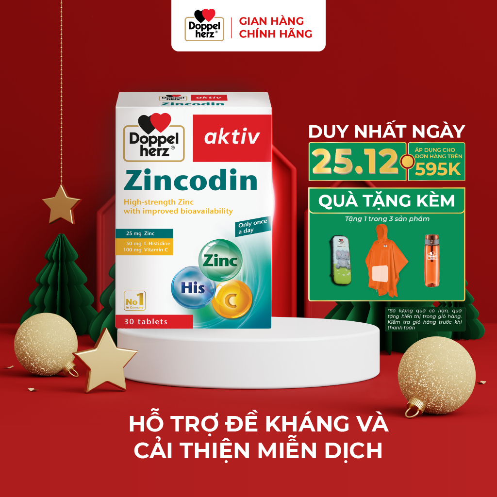 [TPCN Nhập Khẩu] Viên uống bổ sung kẽm và hỗ trợ tăng cường sức đề kháng Doppelherz Zincodin (Hộp 30 viên)