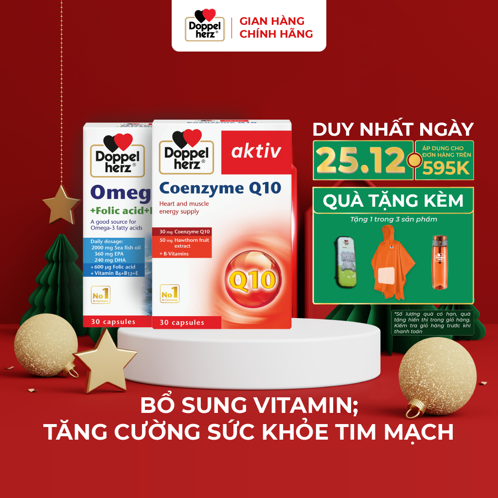 Bộ đôi tăng cường sức khỏe não bộ và tim mạch Doppelherz Omega 3 + Coenzyme Q10 ( 02 hộp 30 viên/hộp)