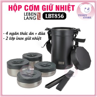 Hộp đựng cơm giữ nhiệt lebenlang lbt856 - cà men đựng cơm 4 ngăn đựng, 2 lớp inox giữ nhiệt tốt
