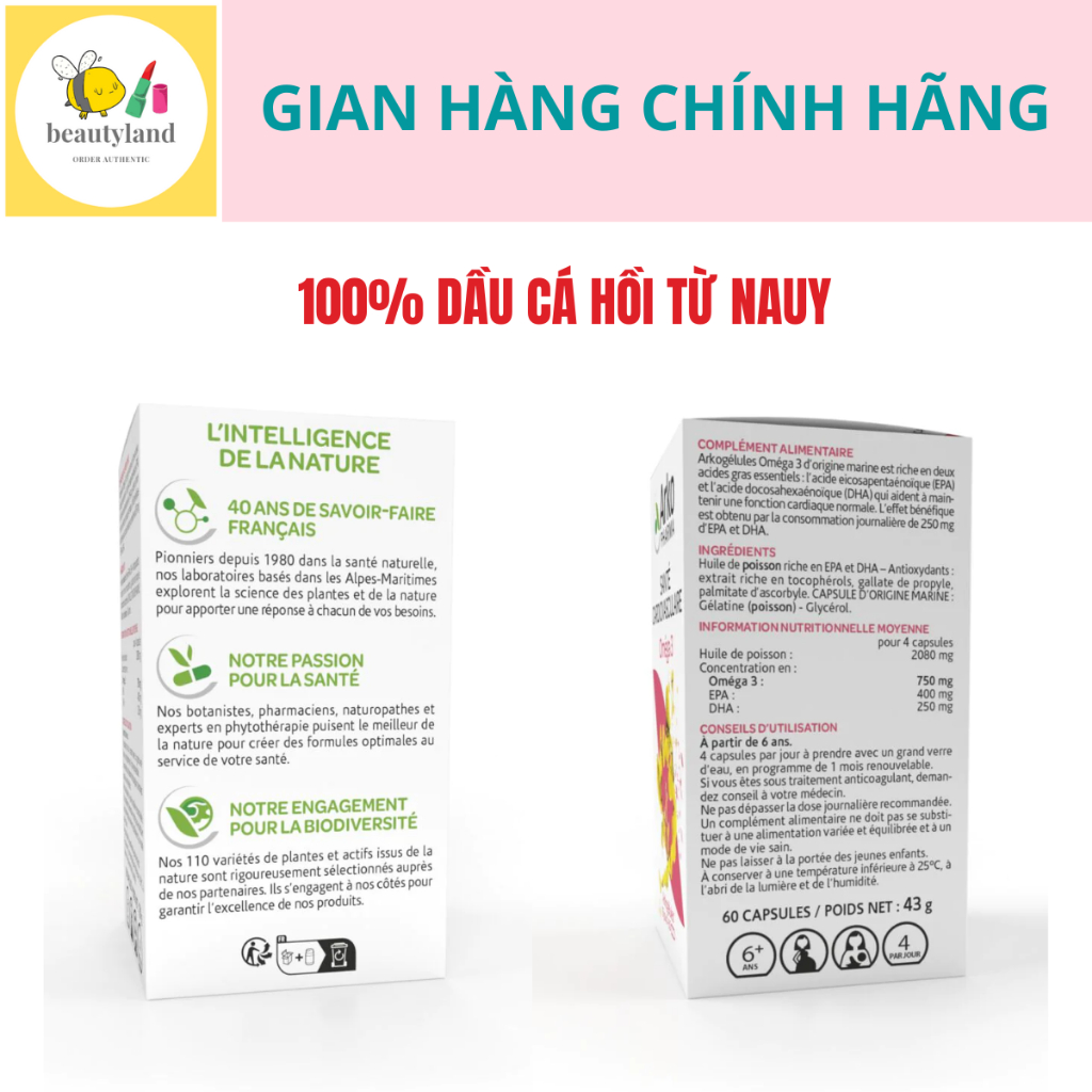 Dầu cá Omega 3 Arkopharma Pháp 180 viên